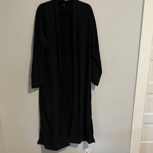 Eileen Fisher code tencel viscose kimono Black and White Long Blazer no belt - Picture 2 of 4